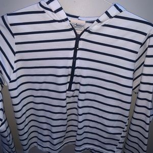 Blue and white stripped half zip with hoodie
